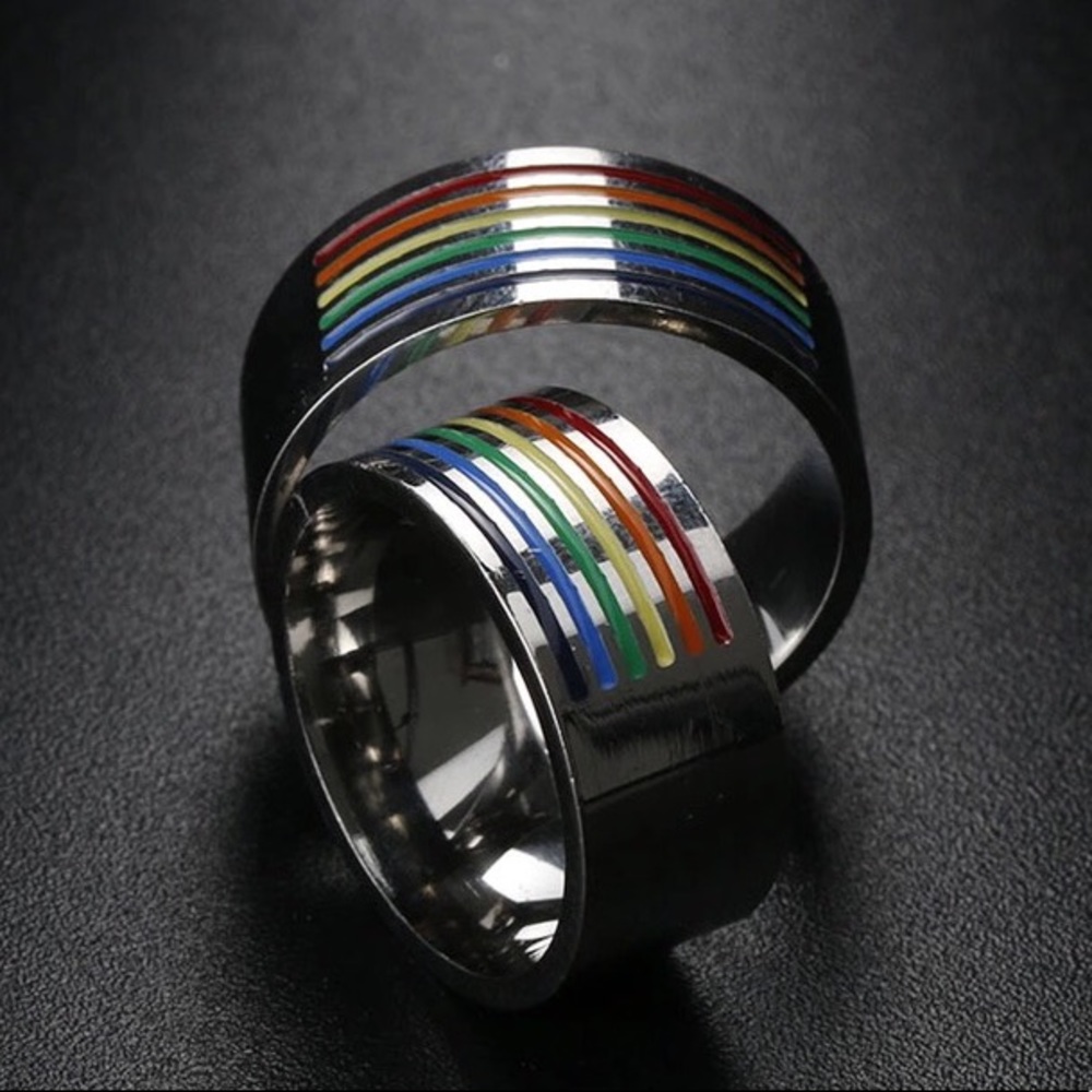 REDUCED Stainless Steel Wide Unisex Pride Ring S 8